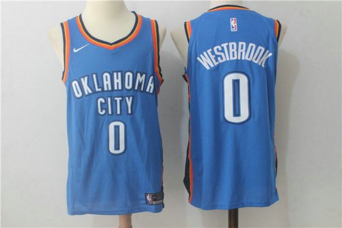 NBA 0 Westbrook OKC Thunder 2017-18 Season Maillot bleu